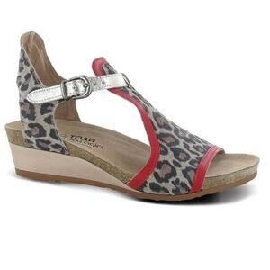 Naot Fiona Cheetah/Kiss Red/Radiant Gold Buckle Wedge Sandals Size 11 (42 Euro)